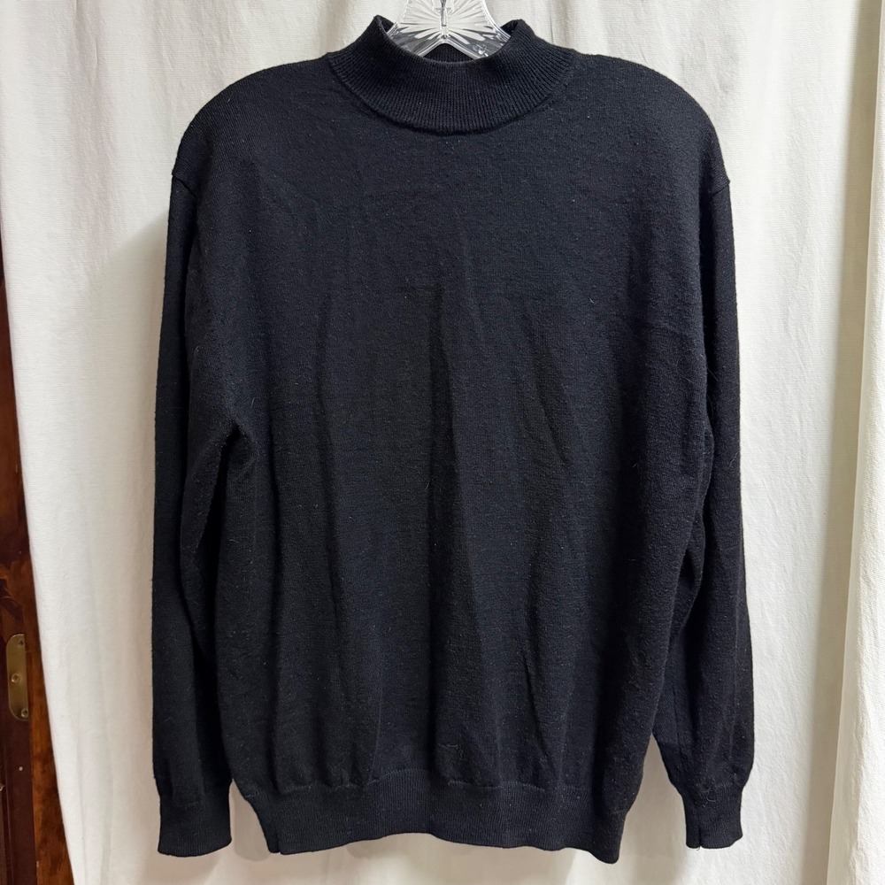 Linea Uomo Black Mock Neck Wool Blend Knit Sweater Size Medium Minimalist